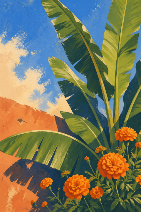 Banana Leaf Poster, Tropical Botanical Wall Art, Mediterranean Decor