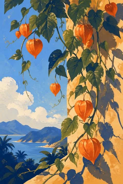 Physalis Wall Art, Tropical Botanical Poster, Mediterranean Coastal Decor