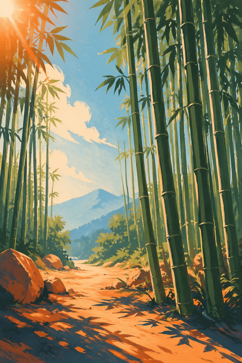 Bamboo Forest Wall Art, Japanese Landscape Poster, Zen Nature Decor