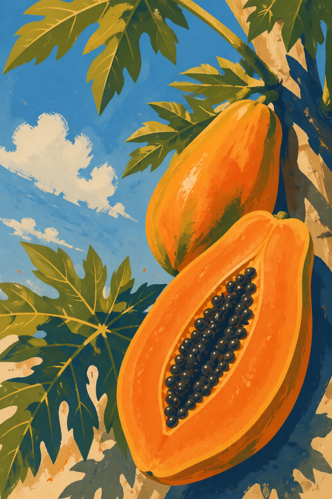Papaya Poster, Tropical Fruit Wall Art, Vintage Botanical Decor