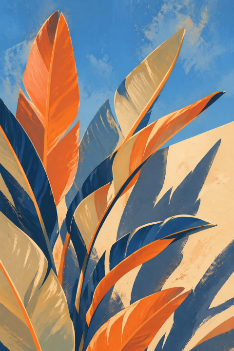 Bird of Paradise Wall Art, Tropical Botanical Mid Century Modern Poster
