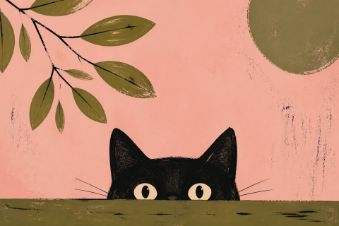 Black Cat Desk Mat, Pink Botanical Mouse Pad