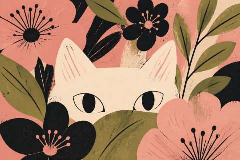 Cat Desk Mat, Floral Cat Mouse Pad, Pink Botanical Office Decor