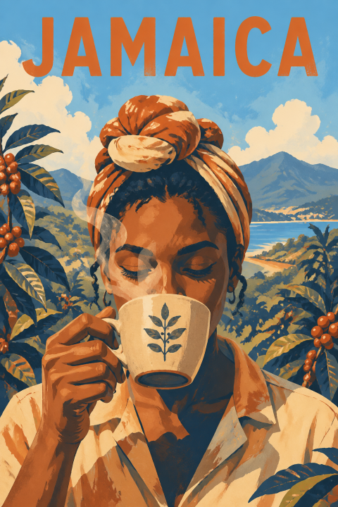 Jamaica Coffee Lover Print, Caribbean Travel Poster, Mid Century Modern Wall Art