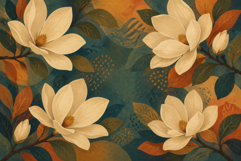 Magnolia Desk Mat, Floral Botanical Office Decor, Dark Academia Workspace Accessories