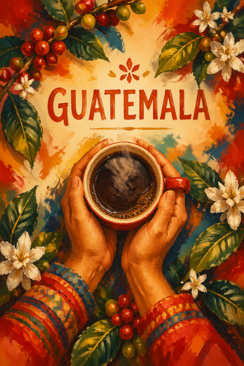 Guatemala Coffee Wall Art, Vintage Travel Poster, Coffee Lover Print