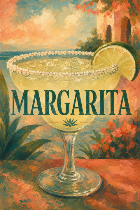 Margarita Cocktail Wall Art, Textured Drink Print, Vintage Bar Decor Poster