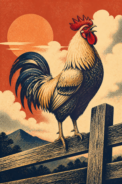 Rooster Wall Art, Farmhouse Kitchen Decor, Rustic Animal Print