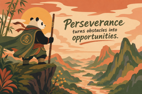 Panda Warrior Desk Mat, Perseverance Quote Art Print, Motivational Office Decor