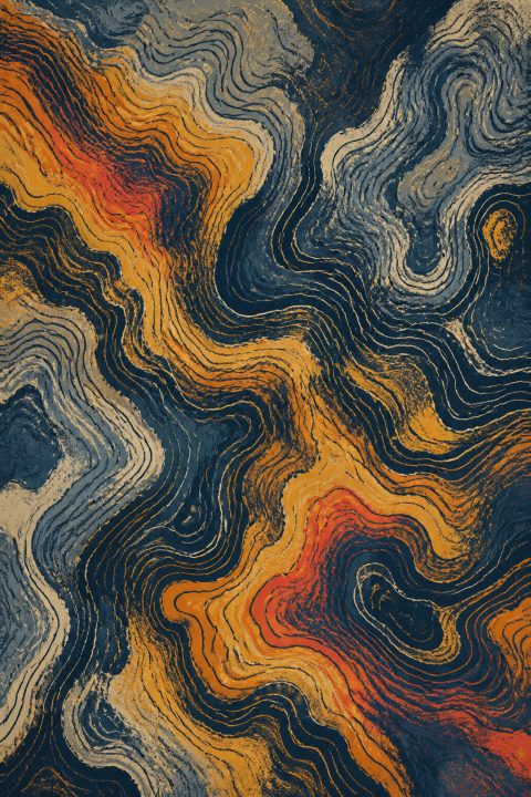 Abstract Topographic Map Wall Art, Earth Tones Ocean Waves Poster Print