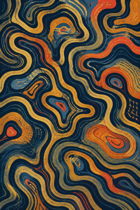 Abstract Topographic Map Wall Art, Earth Tones Wavy Lines Print