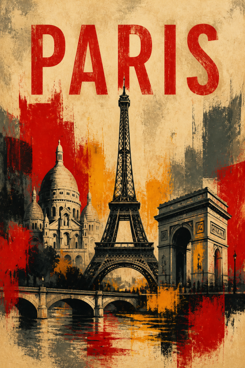 Paris Travel Print, French Cityscape Wall Art, Vintage European Poster
