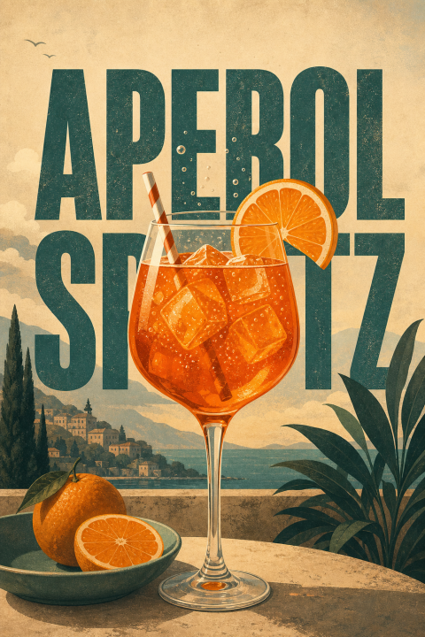 Aperol Spritz Wall Art, Italian Cocktail Drink Print, Vintage Bar Decor Poster