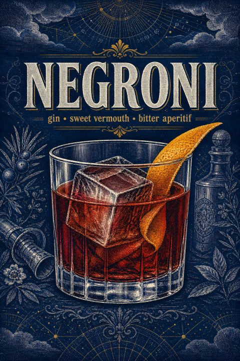 Negroni Cocktail Poster, Classic Drink Wall Art, Vintage Bar Decor Print