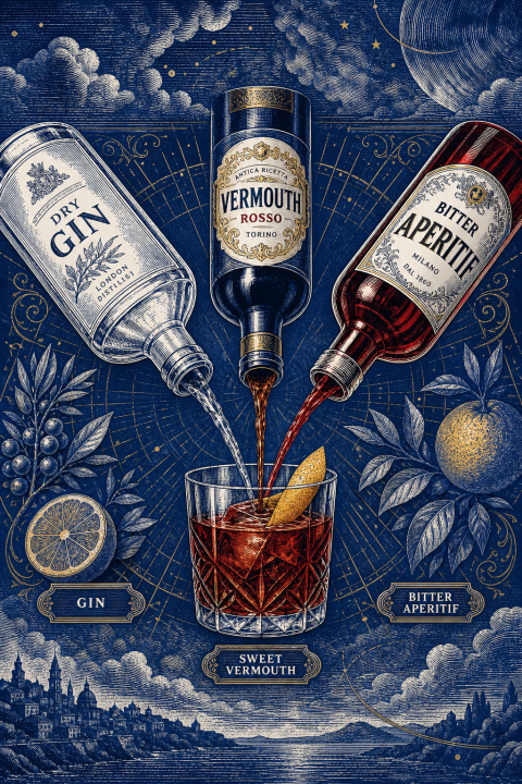 Negroni Cocktail Wall Art, Bar Cart Decor, Classic Drink Recipe Print