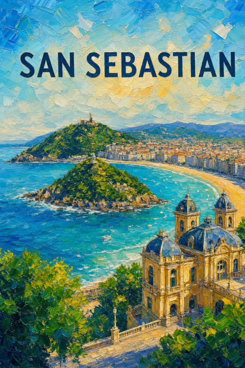 San Sebastian Travel Art Print, Spain Cityscape Matte Vertical Poster