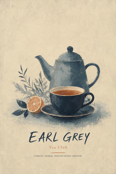 Earl Grey Tea Poster, Vintage Kitchen Wall Art, Tea Club Decor