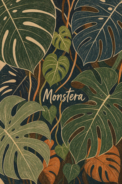 Monstera Poster, Vintage Tropical Botanical Wall Art