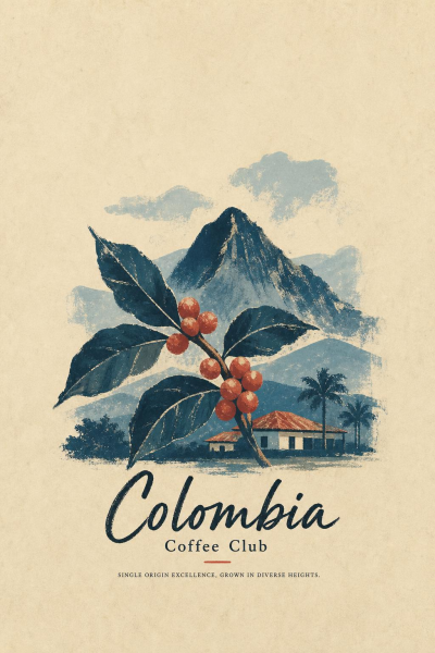Colombia Coffee Poster, Vintage Coffee Club Wall Art