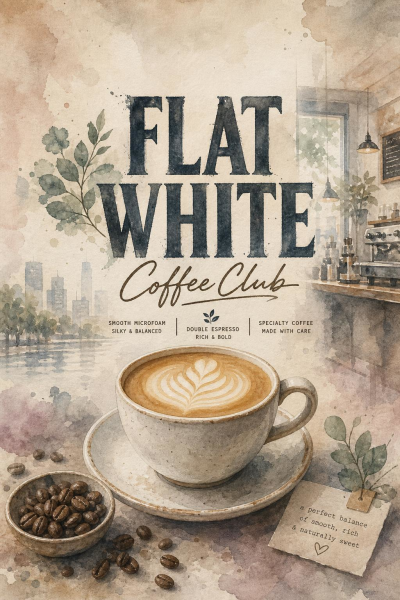 Flat White Coffee Club Print, Coffee Lover Wall Art, Kitchen Decor Poster