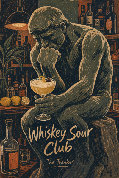 The Thinker Wall Art, Whiskey Sour Club Vintage Cocktail Decor