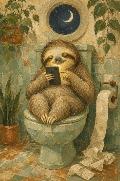 Sloth Bathroom Wall Art, Funny Animal Decor, Vintage Style Matte Poster