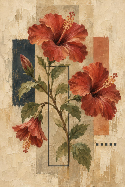 Red Hibiscus Wall Art, Modern Botanical Matte Poster