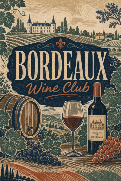 Bordeaux Wine Club Poster, French Vineyard Wall Art, Vintage Travel Print