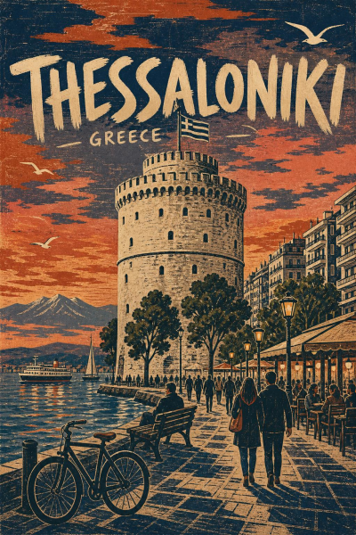 Thessaloniki Matte Poster, White Tower Greece Travel Art