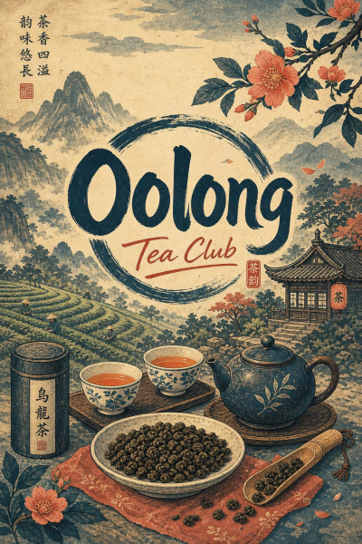 Oolong Tea Club Wall Art, Japanese Aesthetic Landscape Print, Retro Tea Poster