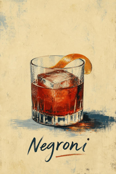 Negroni Cocktail Poster, Vintage Bar Wall Art, Italian Drink Decor