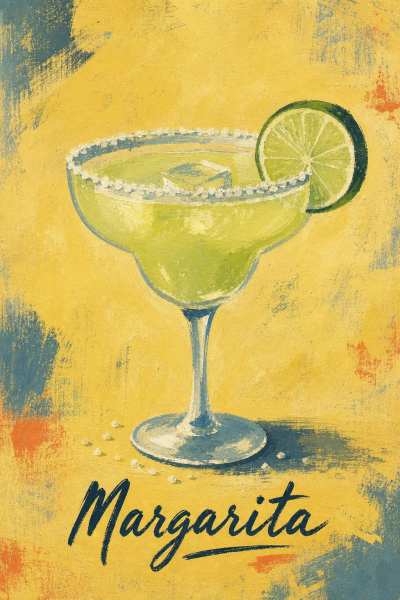 Margarita Wall Art, Retro Cocktail Poster, Yellow Kitchen Decor