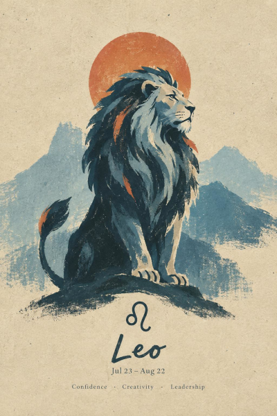 Leo Zodiac Poster, Vintage Lion Astrology Wall Art