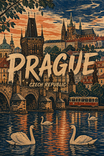 Prague Travel Poster, Vintage Czech Republic Wall Art, Charles Bridge Decor