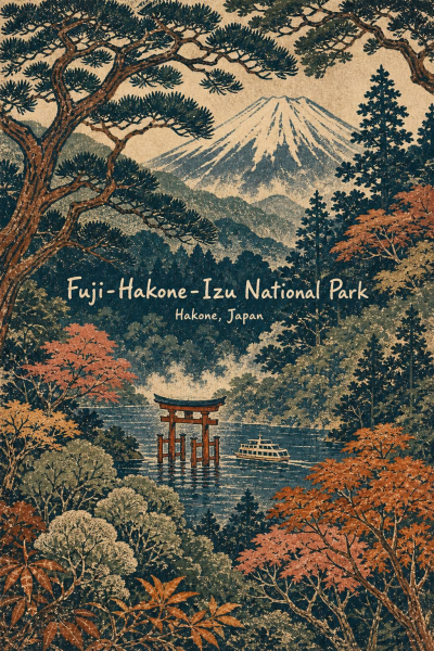 Mount Fuji Poster, Japanese Landscape Wall Art, Vintage National Park Decor