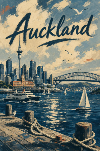 Auckland Wall Art, New Zealand Harbour Travel Poster