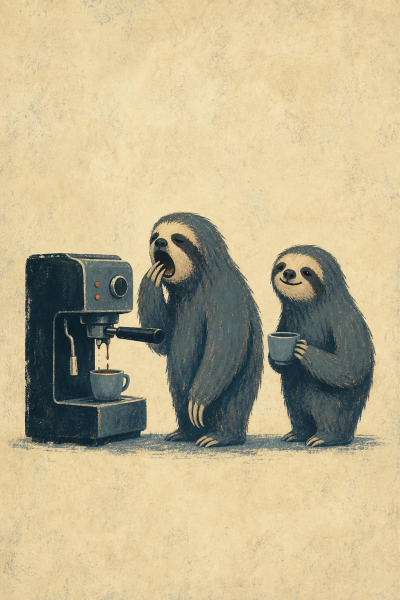 Sloth Coffee Wall Art, Retro Espresso Machine Animal Poster