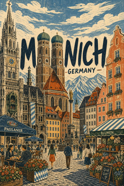 Munich Travel Poster, Vintage Bavarian Germany Wall Art