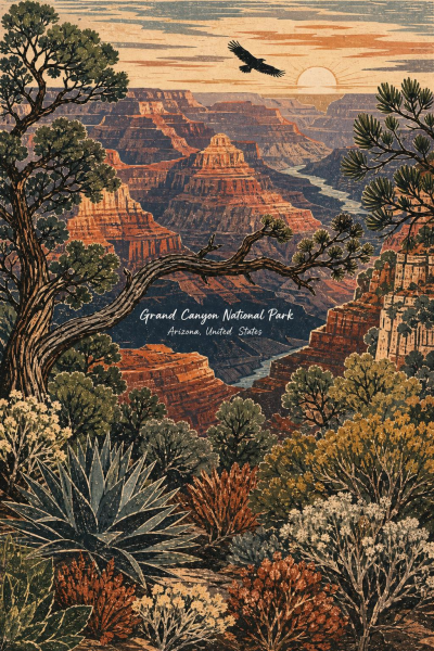 Grand Canyon Poster, Vintage Arizona National Park Wall Art