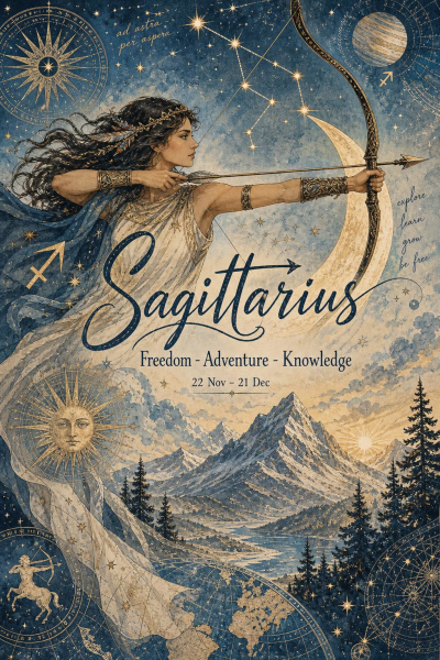 Sagittarius Zodiac Poster, Celestial Archer Astrology Wall Art