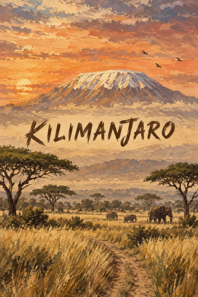Mount Kilimanjaro Poster, African Safari Wall Art, Vintage Travel Decor