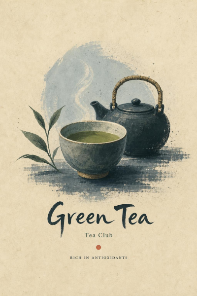 Green Tea Wall Art, Japanese Tea Kitchen Decor, Vintage Botanical Poster