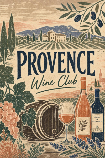 Provence Wine Club Poster, French Countryside Wall Art, Vintage Vineyard Print