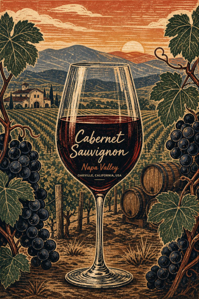 Cabernet Sauvignon Poster, Vintage Napa Valley Wine Wall Art