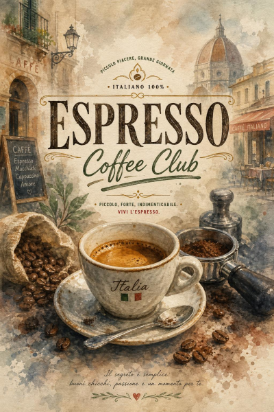 Italian Coffee Art Print, Espresso Barista Kitchen Decor, Cafe Shop Wall Poster