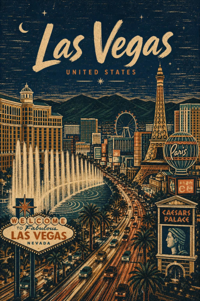 Las Vegas Poster, Vintage Travel Wall Art, Retro Nevada Decor