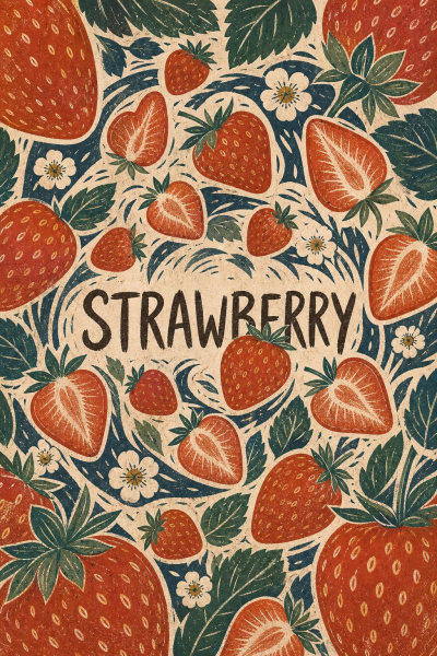 Strawberry Poster, Vintage Fruit Wall Art, Retro Kitchen Decor