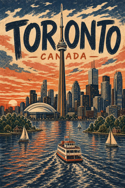 Toronto Travel Poster, Vintage Canada Skyline Wall Art