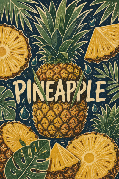 Pineapple Wall Art, Vintage Tropical Kitchen Poster