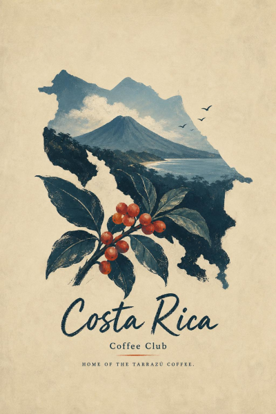 Costa Rica Coffee Poster, Vintage Travel Wall Art, Kitchen Decor